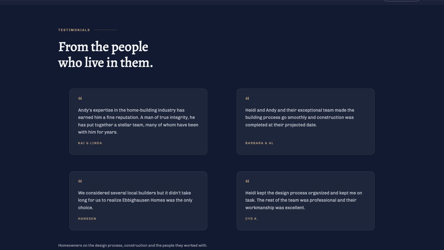 The testimonials section of the new homepage