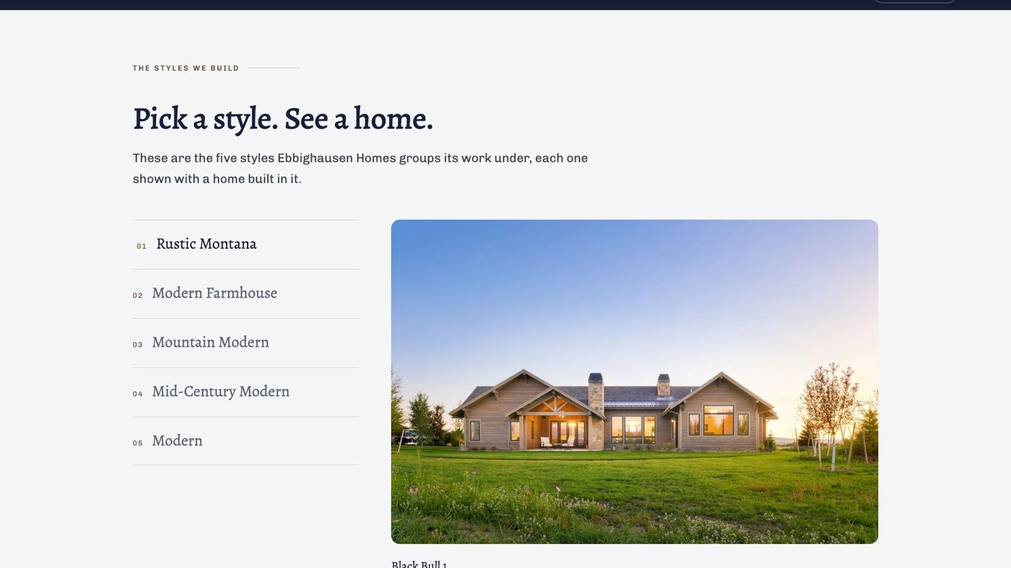 The style selector section of the new homepage